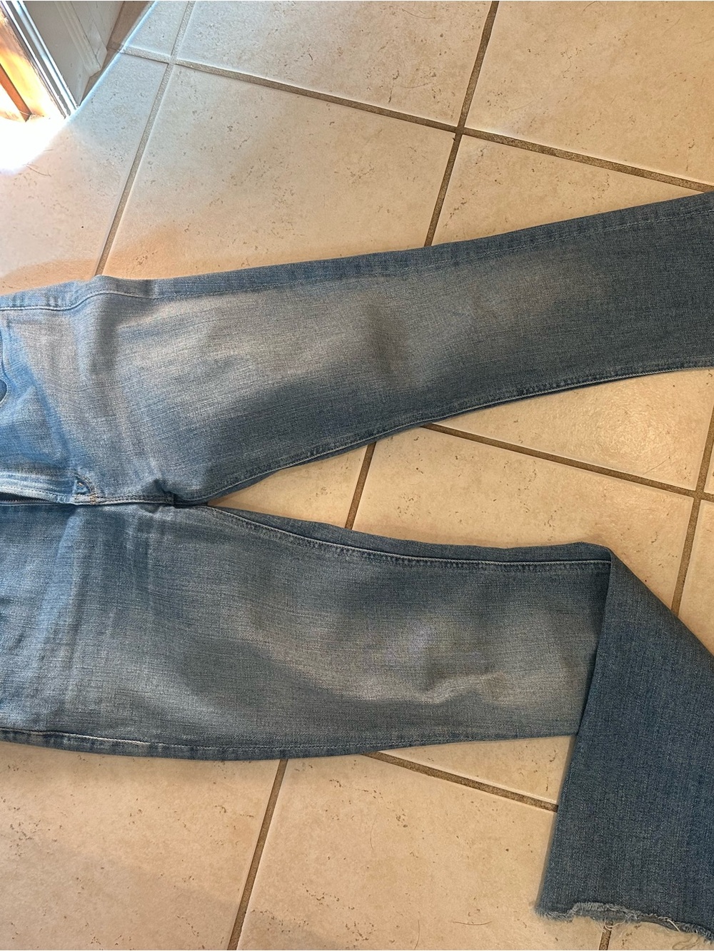 Mother the runway step fray Light Wash Straight Leg Jeans